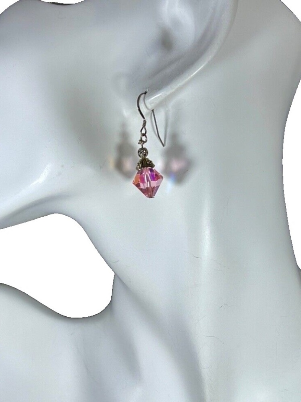 EARRINGS PINK SWAROVSKI CRYSTALS ON STERLING EAR WIRES  VINTAGE